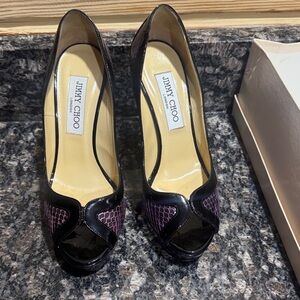 Jimmy Choo Black and Purple Peep-Toe Heels 37
